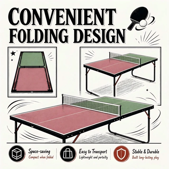 Alt view image 3 of 5 - 4 ft Compact Foldable Table Tennis Table Set with Net, Paddles and Balls for Indoor Outdoor Small Spaces and Thickened