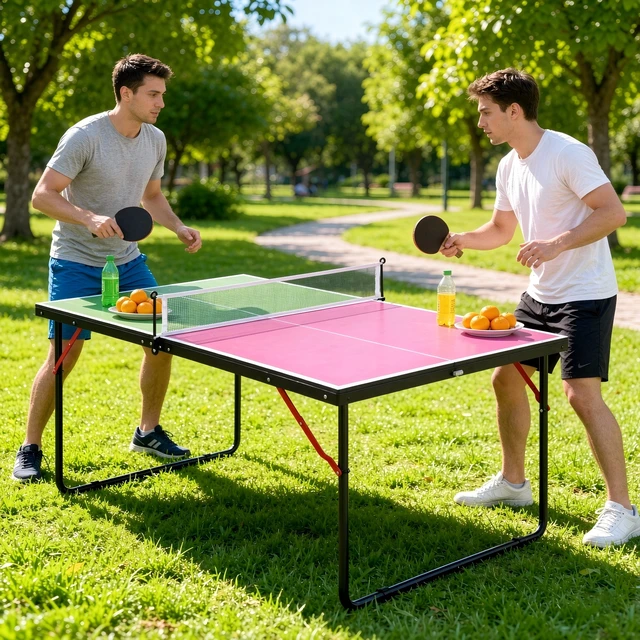Alt view image 4 of 5 - 4 ft Compact Foldable Table Tennis Table Set with Net, Paddles and Balls for Indoor Outdoor Small Spaces and Thickened