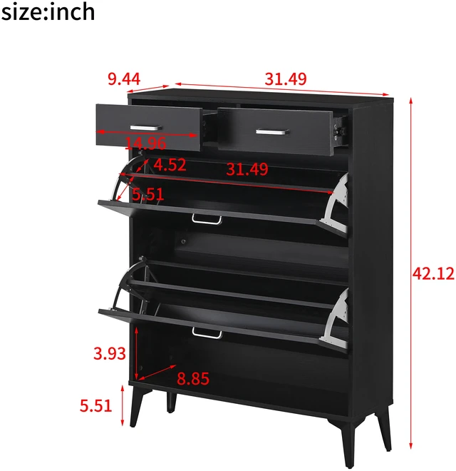 Alt view image 3 of 7 - Large Size Shoe Cabinet, Standing Tipping Bucket Shoe Rack Organizer with Flip Drawers and 2 Drawer Tipping Bucket