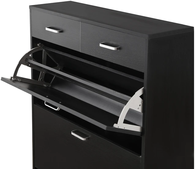 Alt view image 7 of 7 - Large Size Shoe Cabinet, Standing Tipping Bucket Shoe Rack Organizer with Flip Drawers and 2 Drawer Tipping Bucket