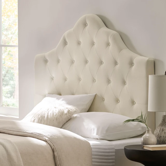 Alt view image 4 of 7 - Tufted Upholstered Headboard Queen Size, Solid Head Board with Metal Legs Adjustable Height Queen Headboard Fabric