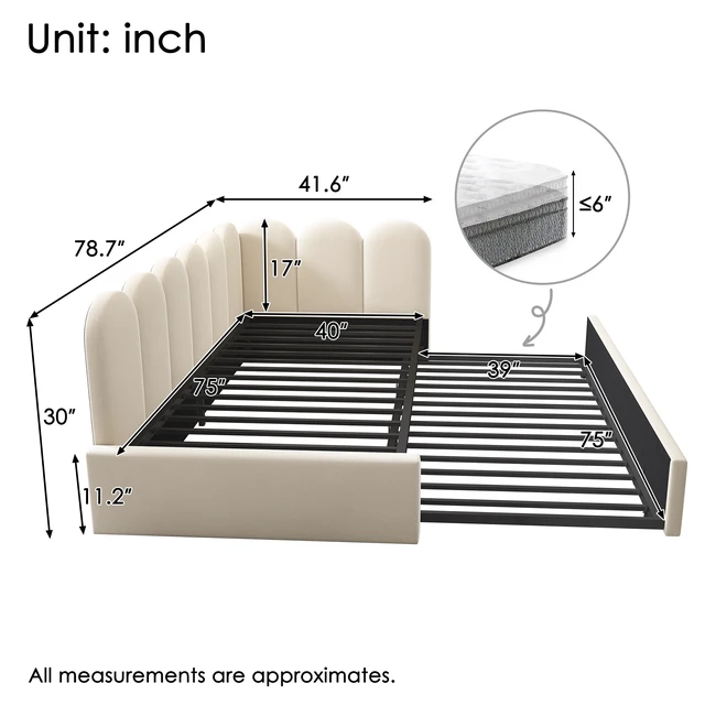 Alt view image 2 of 7 - Old SKU Upholstered Bed Daybed with Pull-Out Bed, Twin Size Single Sofa Guest Beds for Adults and Children with Metal