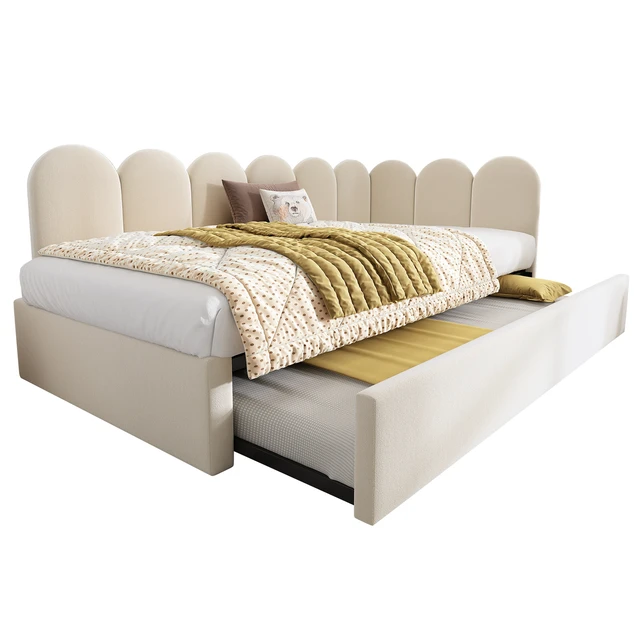 Alt view image 7 of 7 - Old SKU Upholstered Bed Daybed with Pull-Out Bed, Twin Size Single Sofa Guest Beds for Adults and Children with Metal