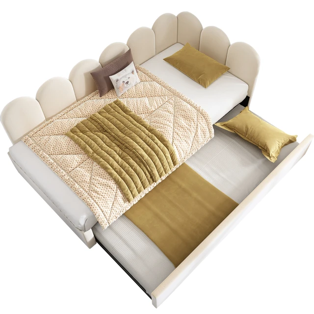 Alt view image 6 of 7 - Old SKU Upholstered Bed Daybed with Pull-Out Bed, Twin Size Single Sofa Guest Beds for Adults and Children with Metal