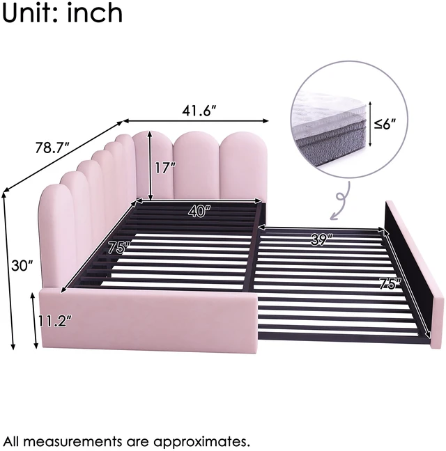 Alt view image 2 of 7 - Old SKU Upholstered Bed Daybed with Pull-Out Bed, Twin Size Single Sofa Guest Beds for Adults and Children with Metal