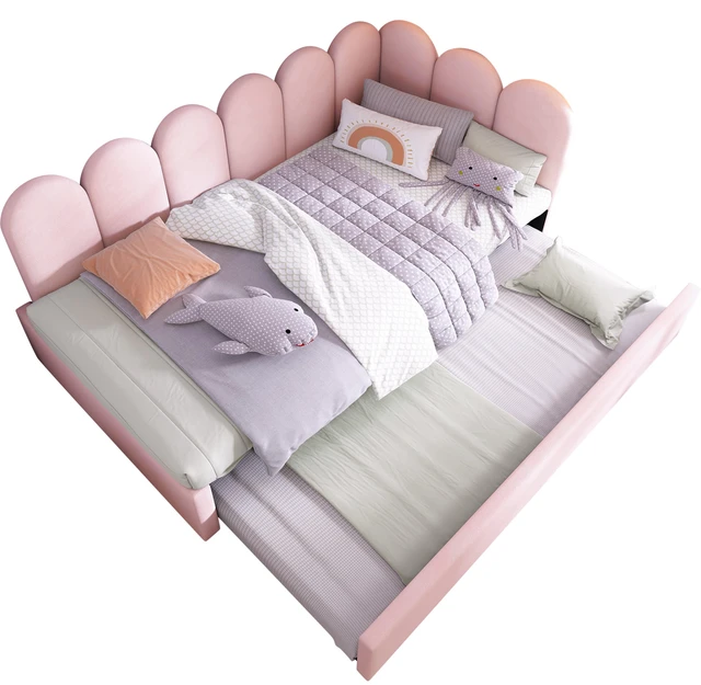 Alt view image 6 of 7 - Old SKU Upholstered Bed Daybed with Pull-Out Bed, Twin Size Single Sofa Guest Beds for Adults and Children with Metal