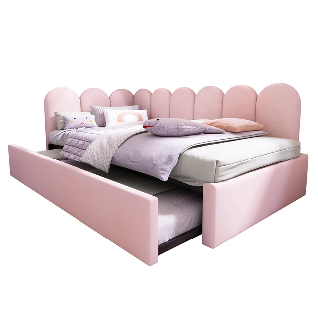 Alt view image 7 of 7 - Old SKU Upholstered Bed Daybed with Pull-Out Bed, Twin Size Single Sofa Guest Beds for Adults and Children with Metal