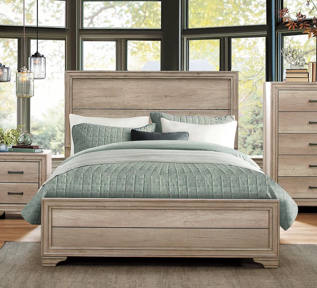 Alt view image 5 of 6 - Natural Finish Eastern King Bed 1 pc Wooden Furniture Melamine Laminate, Wood, Beds Frames Bases