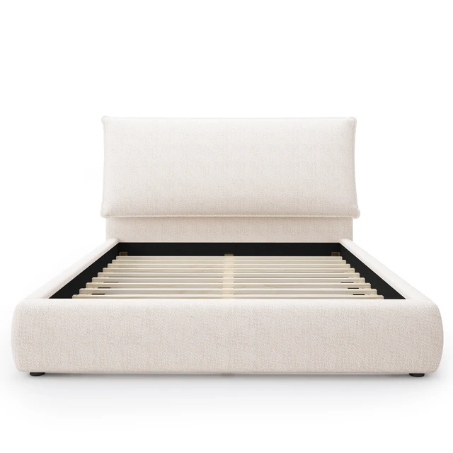 Alt view image 7 of 7 - Upholstered Platform Bed Frame with Pillow Headboard, Chenille Fabric Low Profile Bed Foundation with Slats Support Box