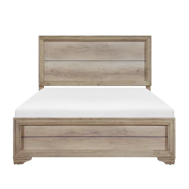 Alt view image 4 of 6 - Natural Finish Eastern King Bed 1 pc Wooden Furniture Melamine Laminate, Wood, Beds Frames Bases