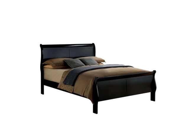 Alt view image 4 of 7 - Full Size Bed Louis Phillipe Solidwood 1 pc Bed Sleigh Black, Solid Wood, Beds Frames Bases