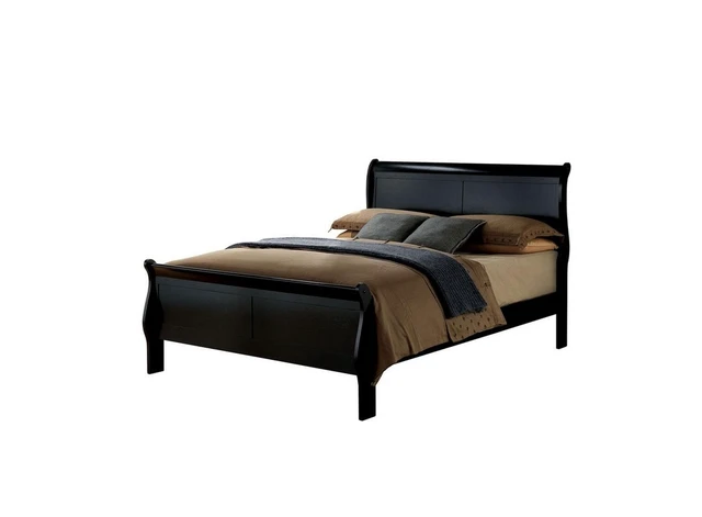Alt view image 5 of 7 - Full Size Bed Louis Phillipe Solidwood 1 pc Bed Sleigh Black, Solid Wood, Beds Frames Bases