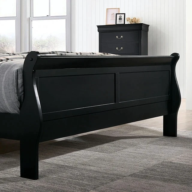 Alt view image 7 of 7 - Full Size Bed Louis Phillipe Solidwood 1 pc Bed Sleigh Black, Solid Wood, Beds Frames Bases
