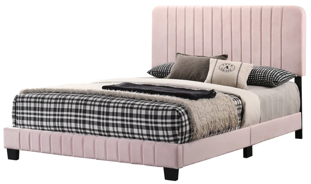 Alt view image 2 of 6 - Full Bed for Bedrooms, Pink, Velvet, Beds Frames Bases