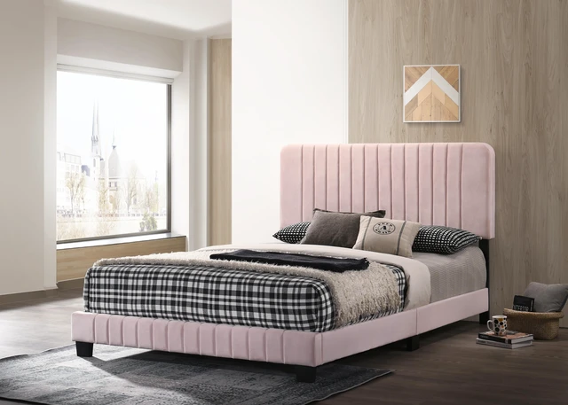 Main image of Full Bed for Bedrooms, Pink, Velvet, Beds Frames Bases