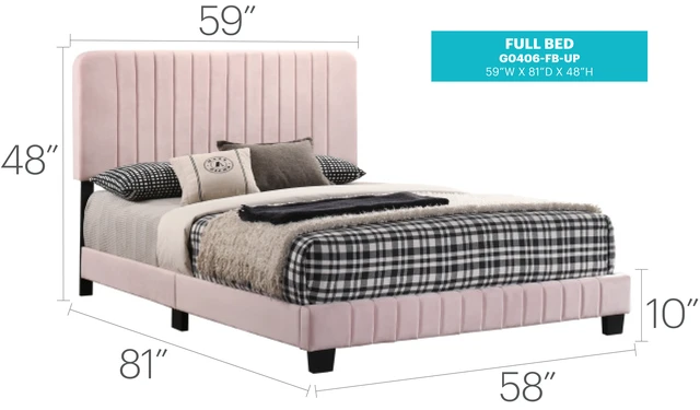 Alt view image 3 of 6 - Full Bed for Bedrooms, Pink, Velvet, Beds Frames Bases