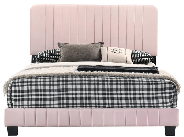 Alt view image 4 of 6 - Full Bed for Bedrooms, Pink, Velvet, Beds Frames Bases