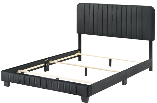 Alt view image 2 of 6 - Sleek Queen Bed, Black, Velvet, Beds Frames Bases