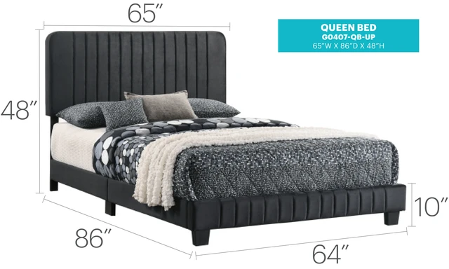 Alt view image 6 of 6 - Sleek Queen Bed, Black, Velvet, Beds Frames Bases