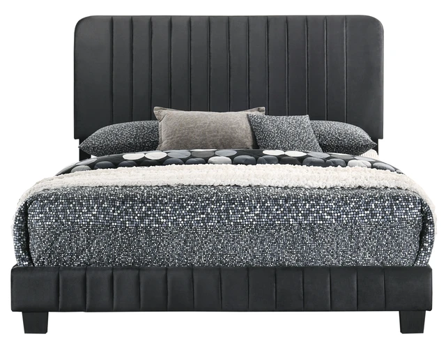 Alt view image 4 of 6 - Sleek Queen Bed, Black, Velvet, Beds Frames Bases