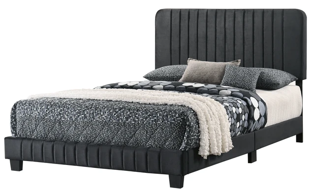 Alt view image 3 of 6 - Sleek Queen Bed, Black, Velvet, Beds Frames Bases