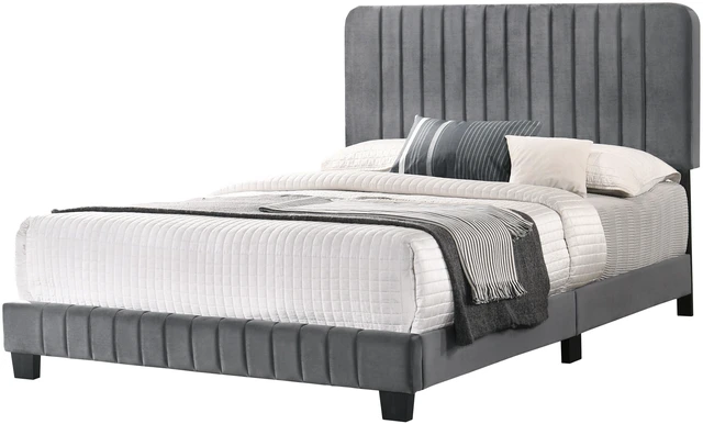 Alt view image 2 of 6 - Sleek Full Bed, Gray, Velvet, Beds Frames Bases
