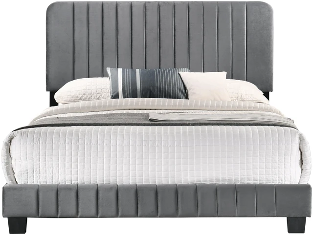 Alt view image 4 of 6 - Queen Size Bed for Comfort, Gray, Velvet, Beds Frames Bases