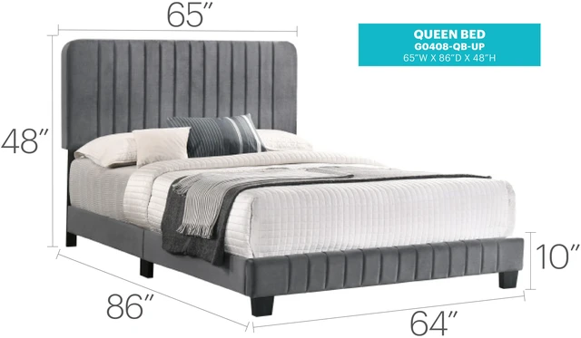 Alt view image 5 of 6 - Queen Size Bed for Comfort, Gray, Velvet, Beds Frames Bases