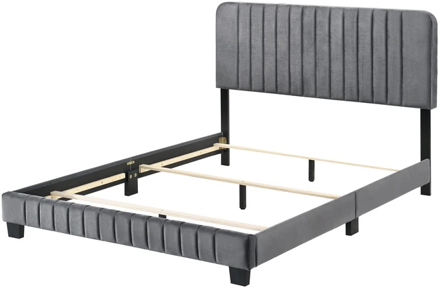 Alt view image 3 of 6 - Sleek Full Bed, Gray, Velvet, Beds Frames Bases
