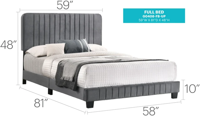 Alt view image 5 of 6 - Sleek Full Bed, Gray, Velvet, Beds Frames Bases