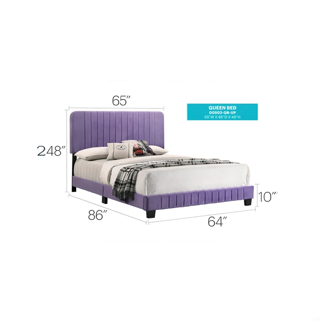 Alt view image 2 of 5 - Queen Bed in Vibrant Purple, Velvet, Beds Frames Bases