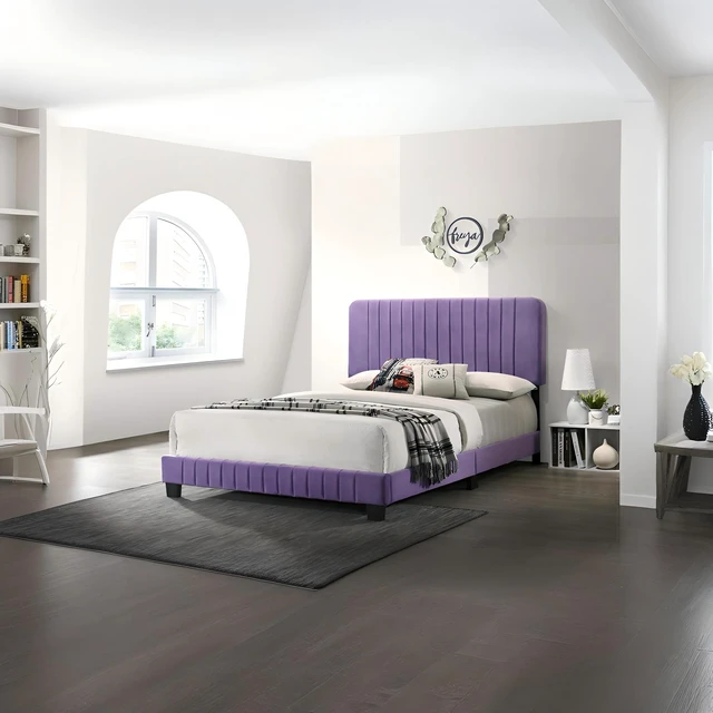 Main image of Queen Bed in Vibrant Purple, Velvet, Beds Frames Bases