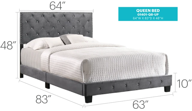 Alt view image 3 of 7 - Sophisticated Queen Bed, Gray, Velvet, Beds Frames Bases