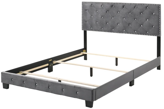 Alt view image 7 of 7 - Sophisticated Queen Bed, Gray, Velvet, Beds Frames Bases