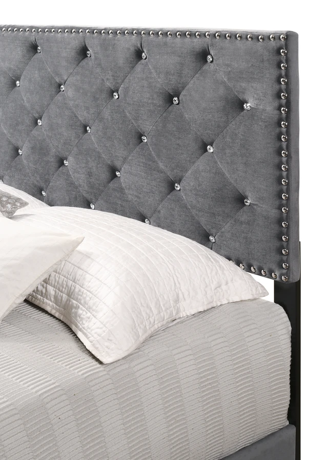 Alt view image 5 of 7 - Sophisticated Queen Bed, Gray, Velvet, Beds Frames Bases