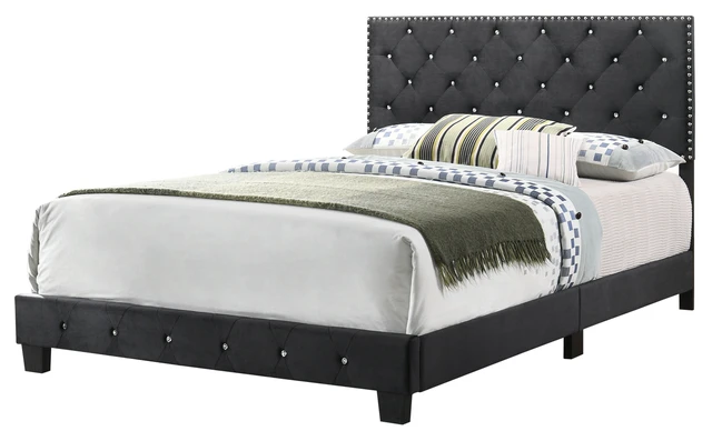 Alt view image 3 of 7 - Queen Bed, Black, Velvet, Beds Frames Bases
