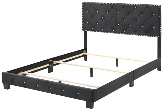 Alt view image 7 of 7 - Queen Bed, Black, Velvet, Beds Frames Bases