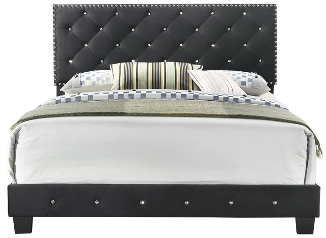 Alt view image 6 of 7 - Queen Bed, Black, Velvet, Beds Frames Bases