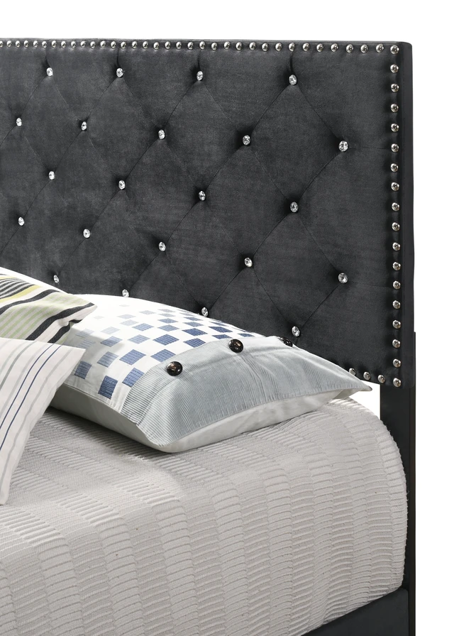 Alt view image 5 of 7 - Queen Bed, Black, Velvet, Beds Frames Bases