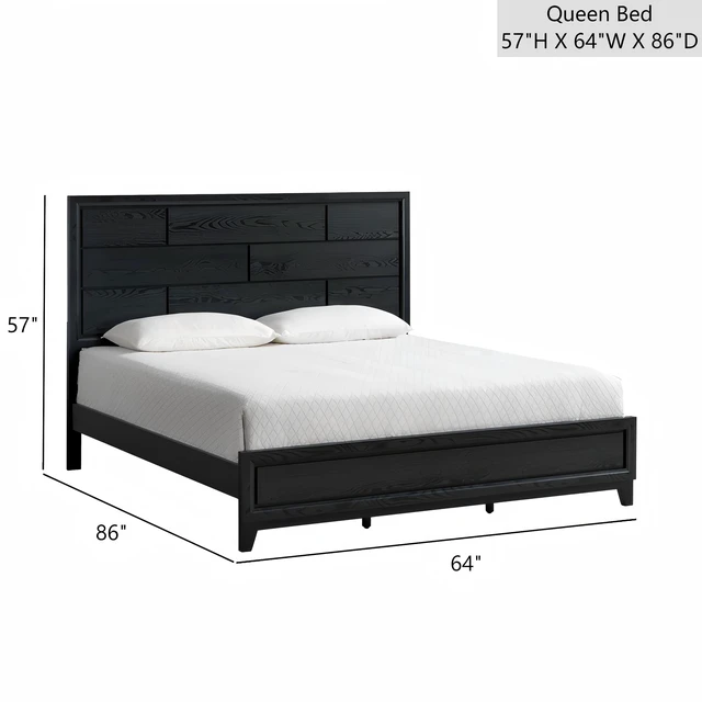 Alt view image 2 of 6 - Queen Bed Mattress Not Included, Black, Wood, Beds Frames Bases