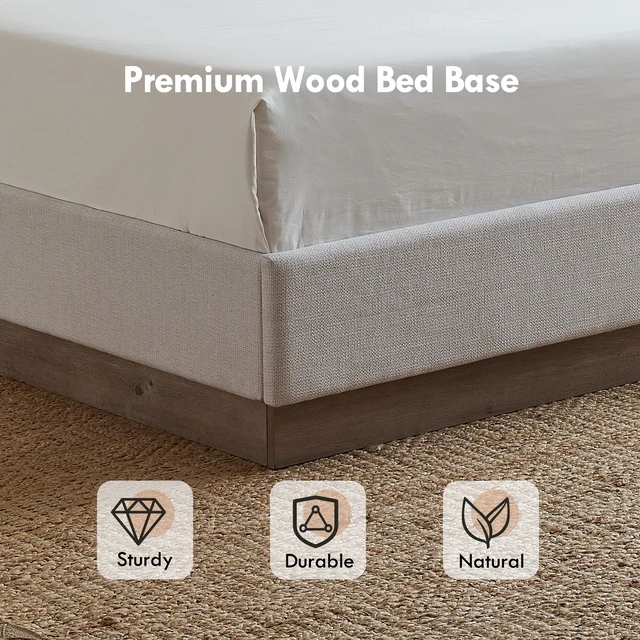 Alt view image 6 of 7 - Hosford Upholstered Wingback Bed Upholstered Wood Base Platform Bed 52.5 Inch High Headboard Rusticity Box Spring