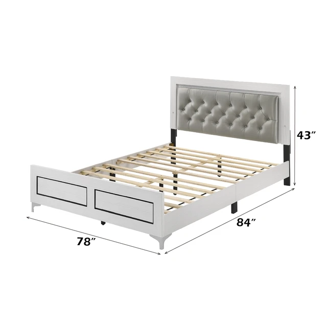 Alt view image 4 of 7 - Casilda Leatherette and Eastern King Bed LED, Gray White, Fabric, Solid Wood and Synthetic Wood, Beds Frames Bases