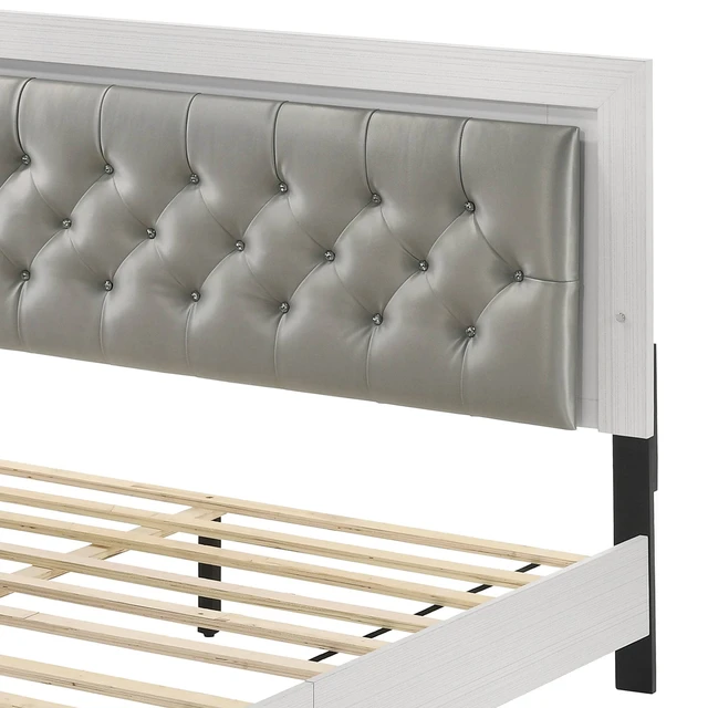 Alt view image 7 of 7 - Casilda Leatherette and Eastern King Bed LED, Gray White, Fabric, Solid Wood and Synthetic Wood, Beds Frames Bases