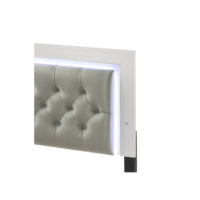 Alt view image 6 of 7 - Casilda Leatherette and Eastern King Bed LED, Gray White, Fabric, Solid Wood and Synthetic Wood, Beds Frames Bases