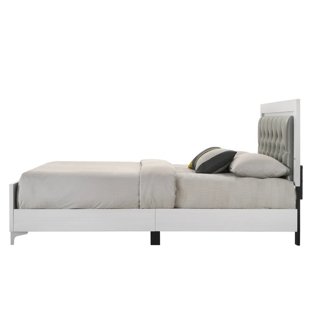 Alt view image 5 of 7 - Casilda Leatherette and Eastern King Bed LED, Gray White, Fabric, Solid Wood and Synthetic Wood, Beds Frames Bases