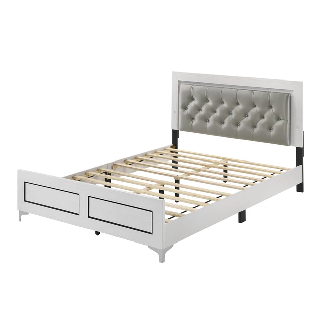 Alt view image 3 of 7 - Casilda Leatherette and Eastern King Bed LED, Gray White, Fabric, Solid Wood and Synthetic Wood, Beds Frames Bases
