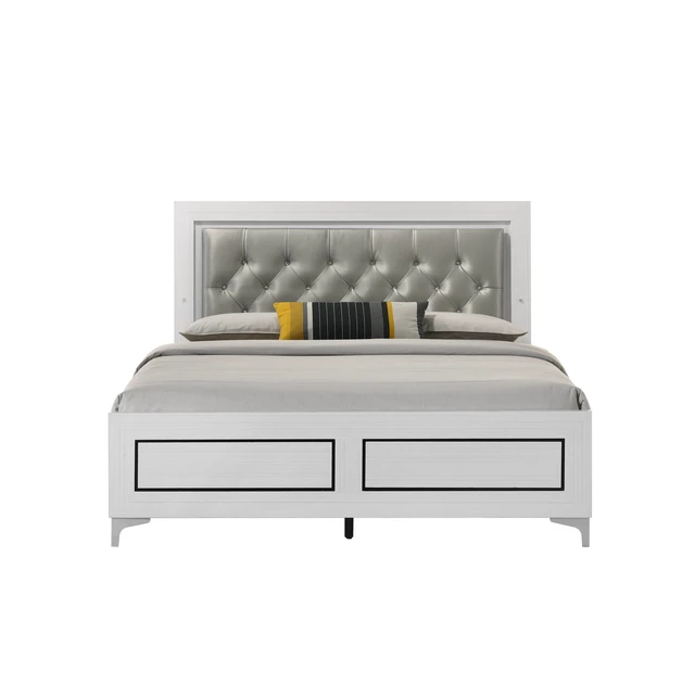 Alt view image 2 of 7 - Casilda Leatherette and Eastern King Bed LED, Gray White, Fabric, Solid Wood and Synthetic Wood, Beds Frames Bases