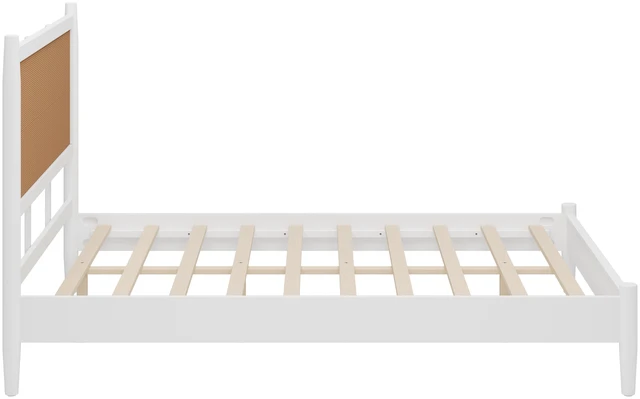 Alt view image 4 of 7 - Queen Size Platform Bed Frame with Rattan Headboard, Wicker Bed with Wooden Slats Support Coastal Box Spring Needed