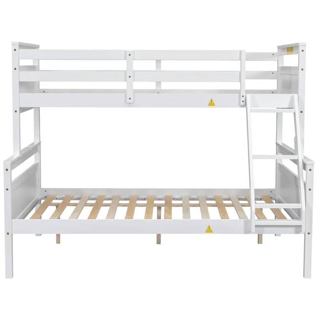 Alt view image 7 of 7 - Twin Over Full Bunk Bed with Ladder, Safety Guardrail, White, Pine, Beds Frames Bases