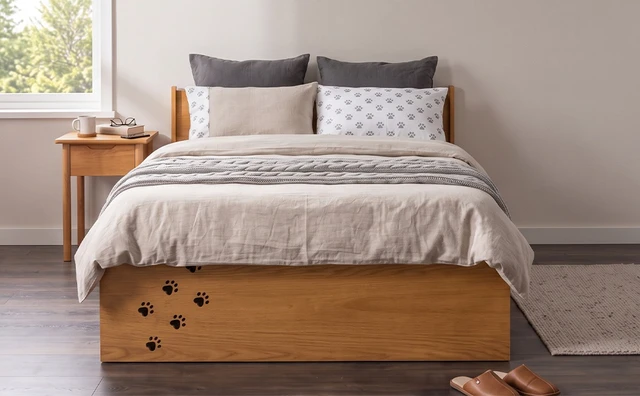 Alt view image 5 of 7 - Queen Platform Bed with Removable Headboard, Under Bed Pet Maze and Private Space Decorative Footboard Detachable